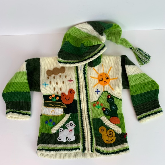 alpaca Other - Alpaca hand knitted 3D design cardigan sweater